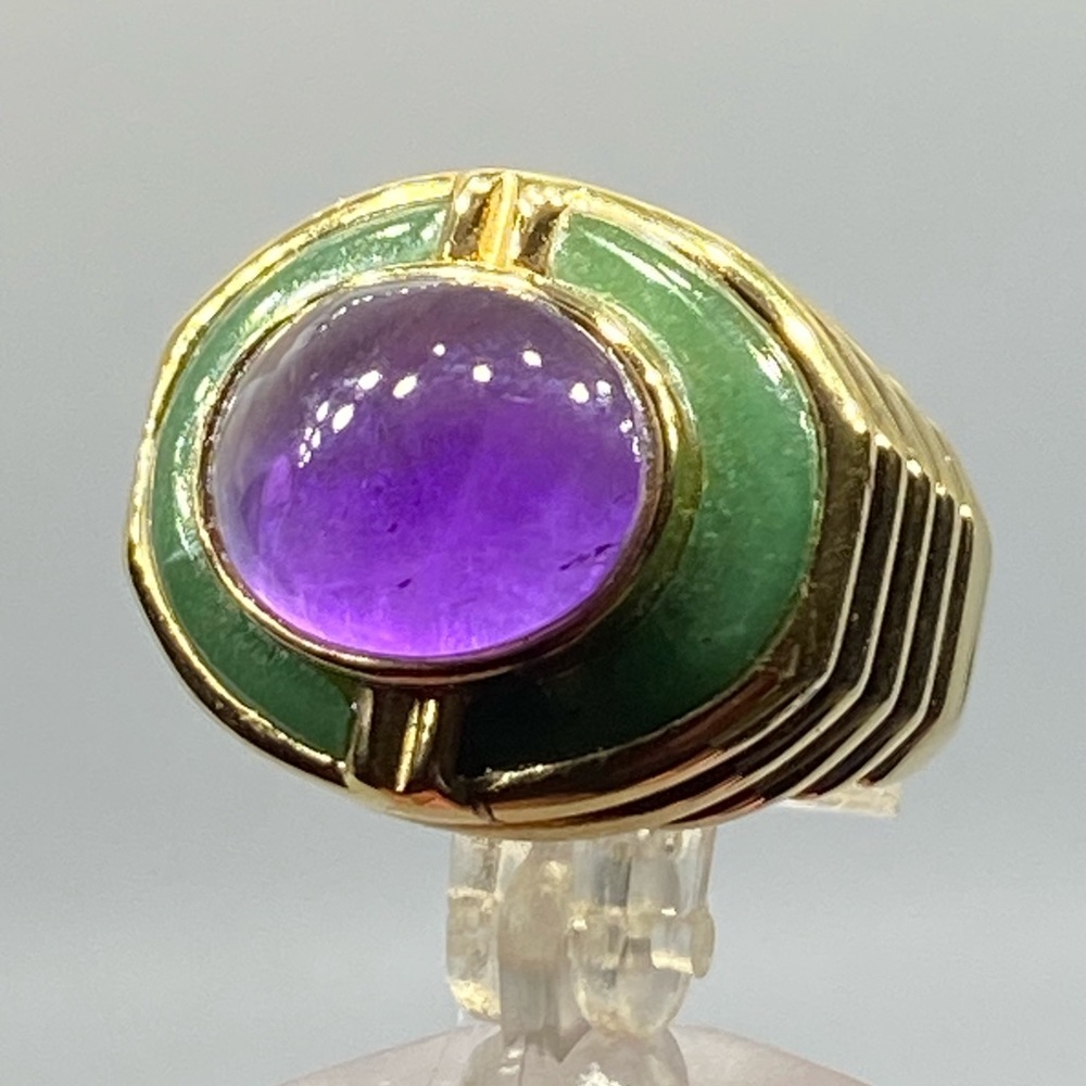 Kai Yin Lo Gold Plated Sterling Silver Amethyst Green Agate Ring